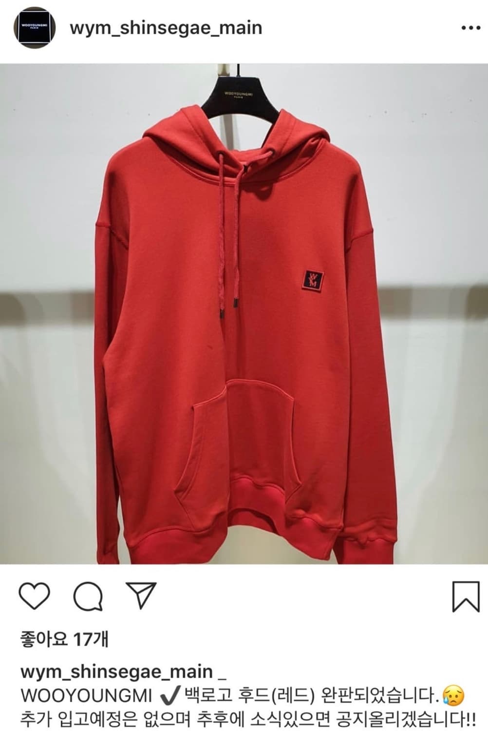 (48) 우영미 백로고 후드티 레드 상품이미지3