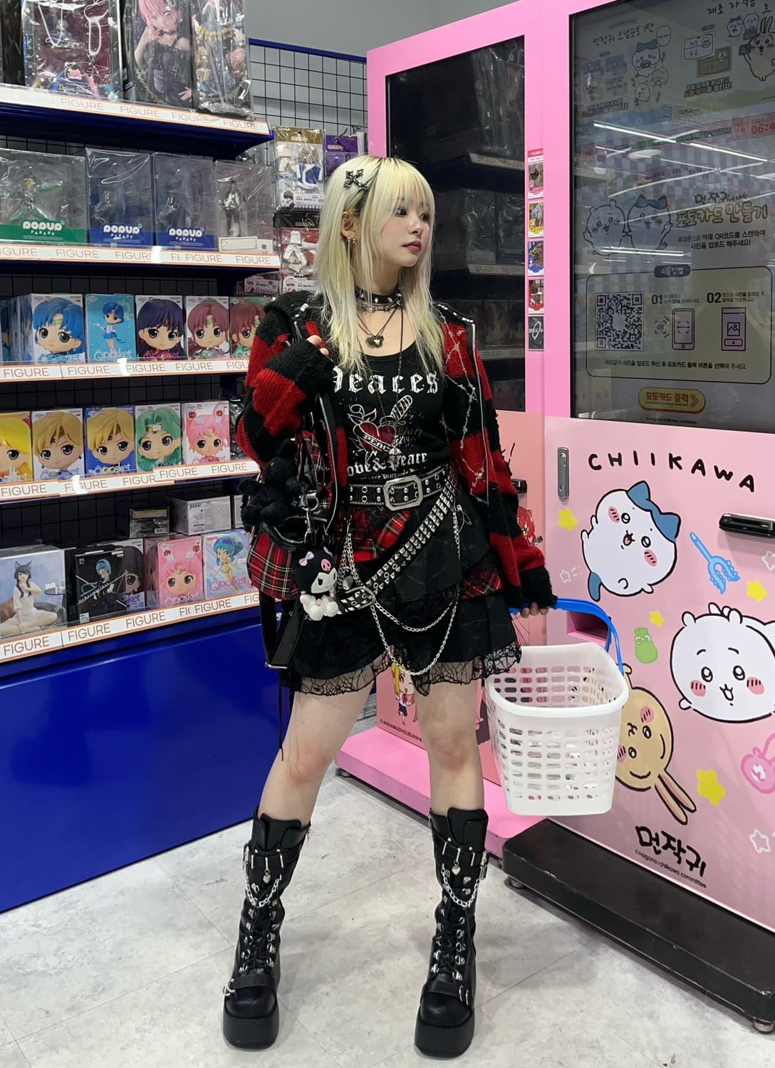 매드펑크 네코미미 스트라이프 니트 후드집업 상품이미지3