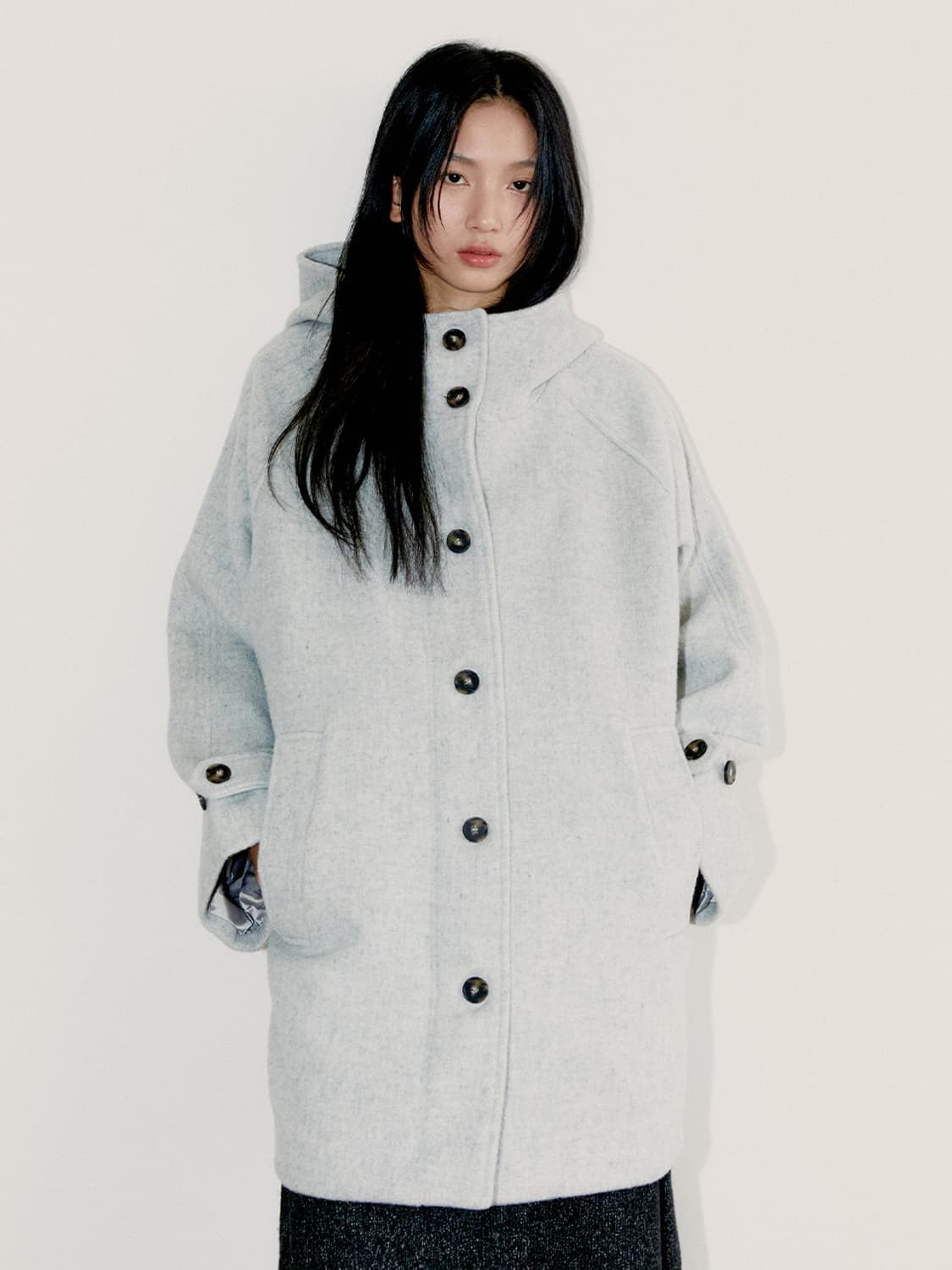 RICH WOOL HALF COAT, GRAY 상품이미지1
