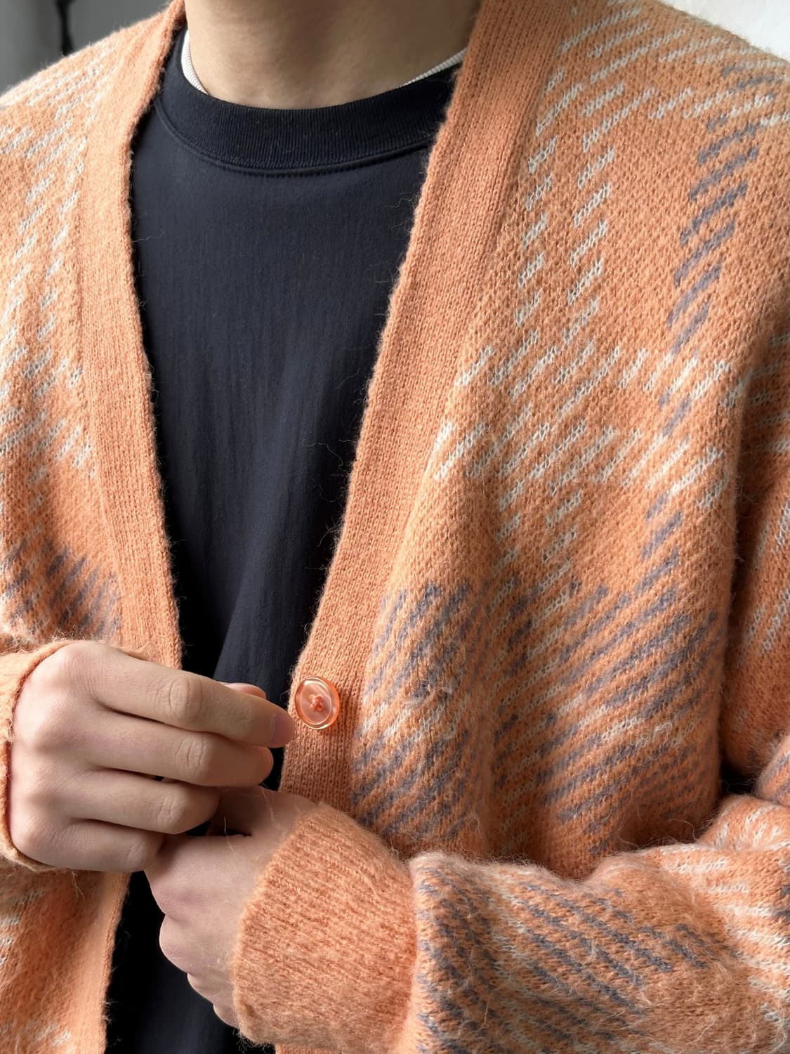 Middle gauge pattern over knit cardigan 상품이미지9