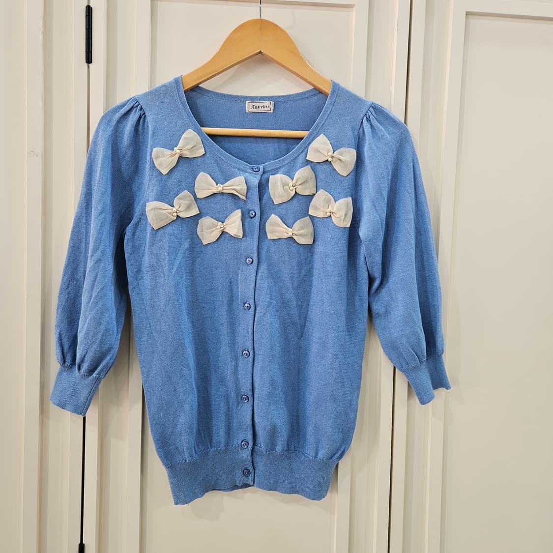 Anatelier 리본 장식 블루 가디건 상품이미지1