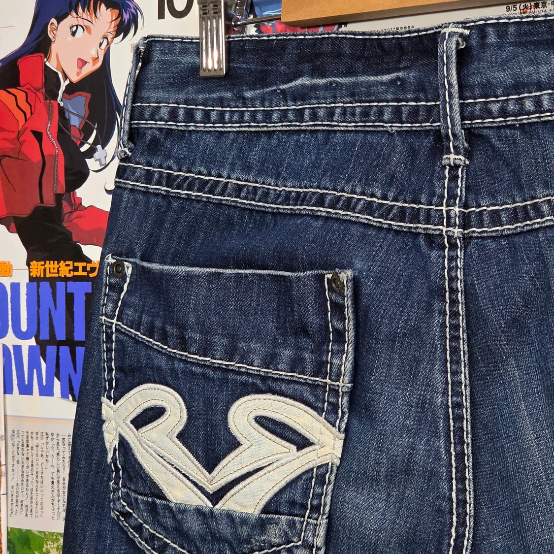 빈티지 포켓 자수 진청 데님 팬츠 상품이미지4