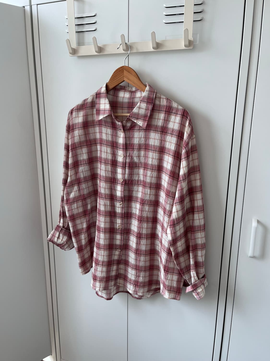 Earth music 얼스뮤직 분홍 체크 남방 셔츠 상품이미지8