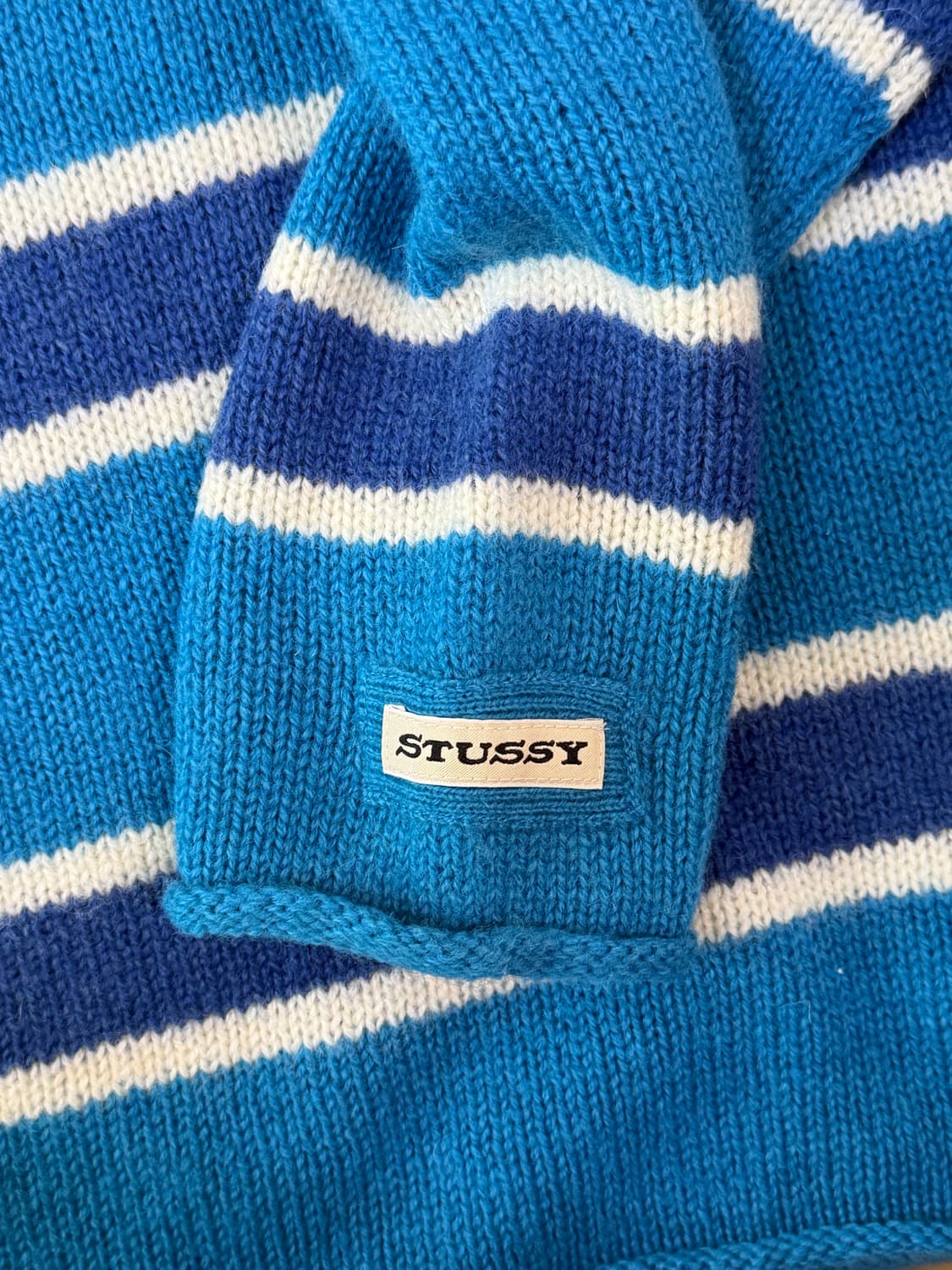 스투시 스트라이프 울 스웨터 블루 S 새상품 상품이미지3