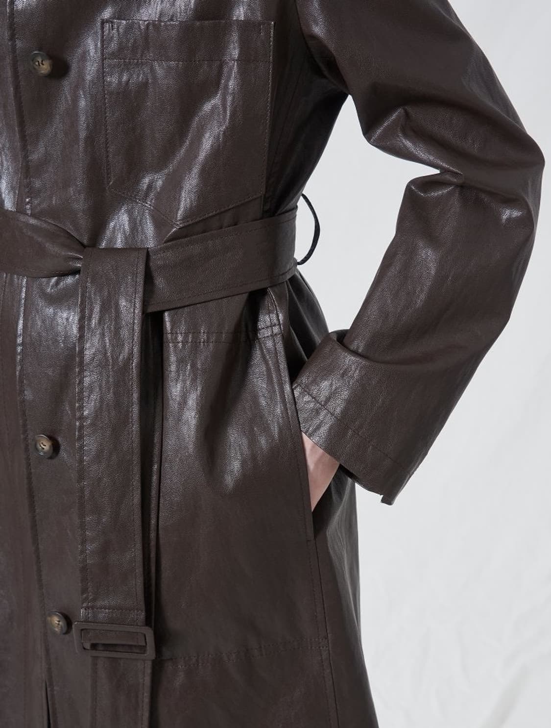 Women Vegan Leather Trench Coat 상품이미지4