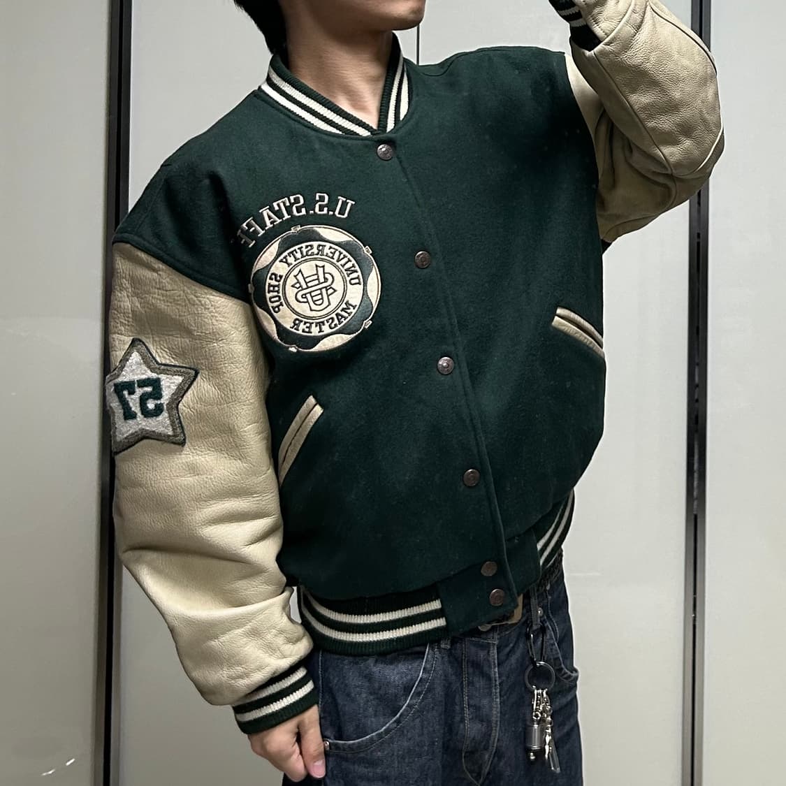 90’s 레더암 바시티 자켓 (M) 상품이미지7