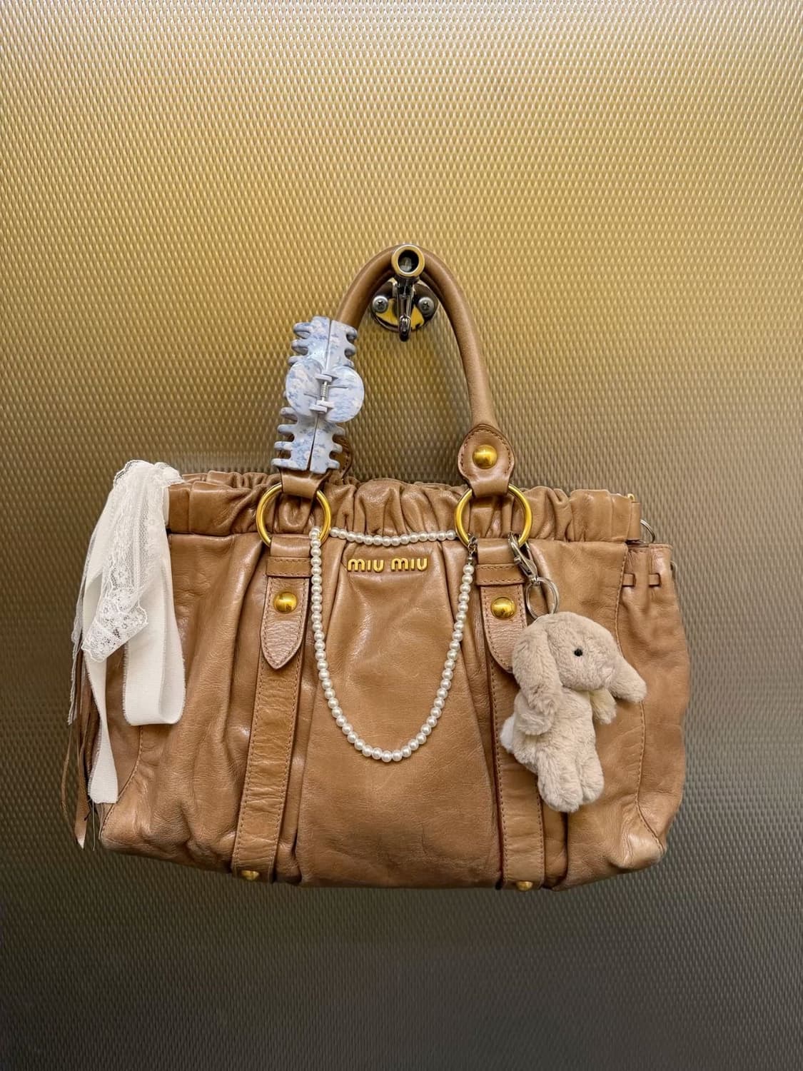 Vintage MiuMiu Vitello Satchel Bag 그레이 상품이미지7