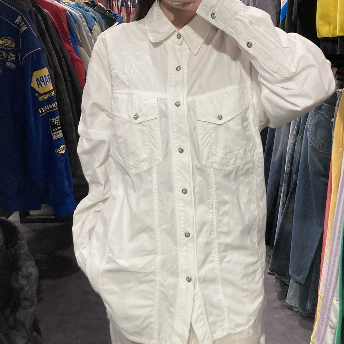 [IM] vtg 화이트 자수 웨스턴 셔츠 상품이미지5