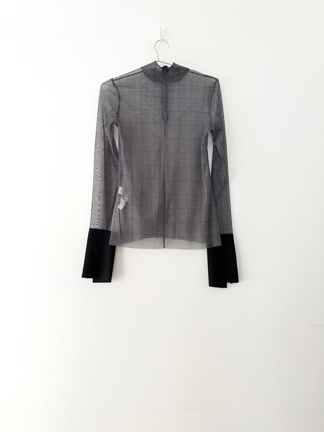 Sheer check cuffed top 상품이미지4