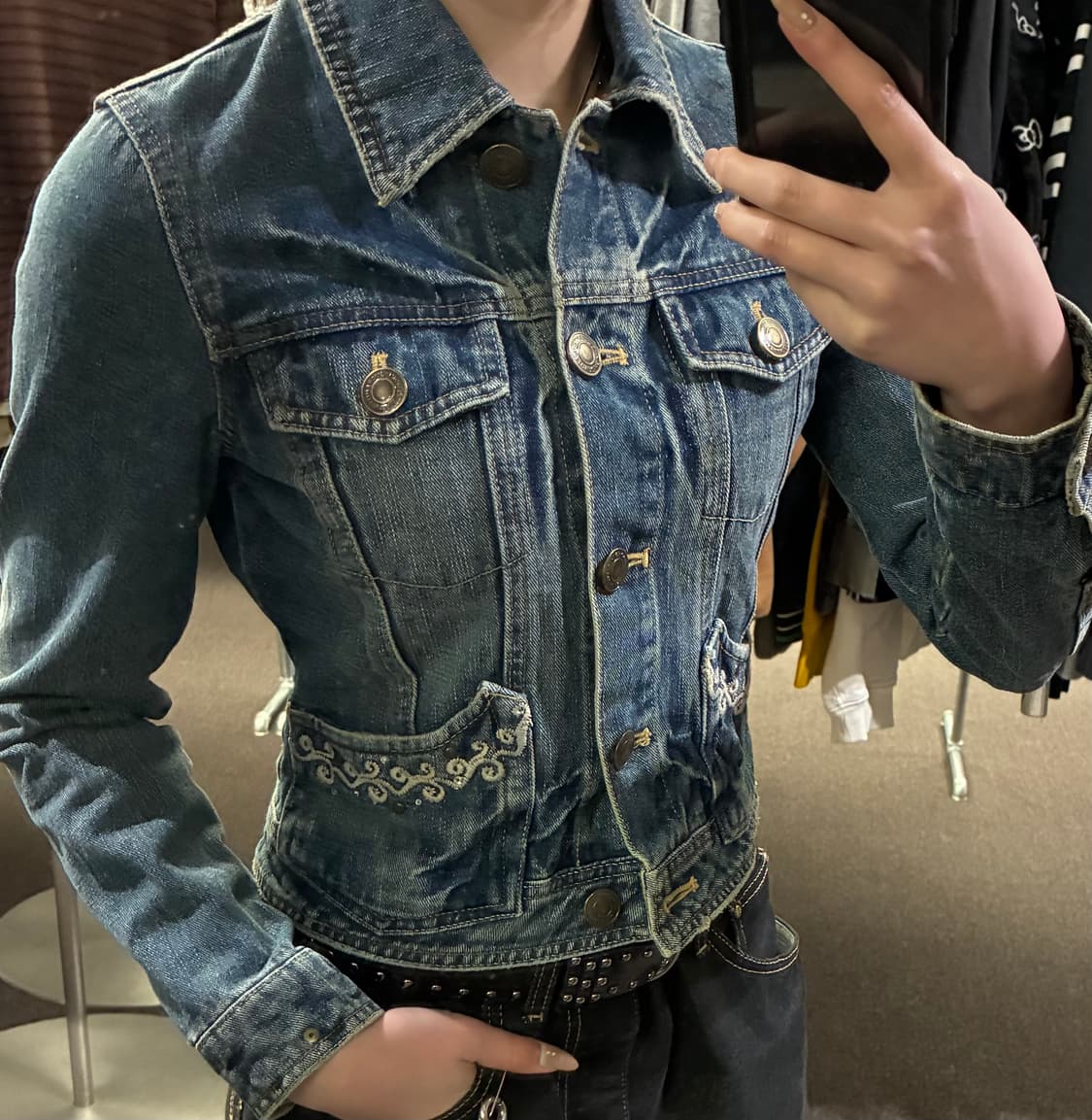 M)Japanese vintage 문양 자수 여성 데님자켓 상품이미지1