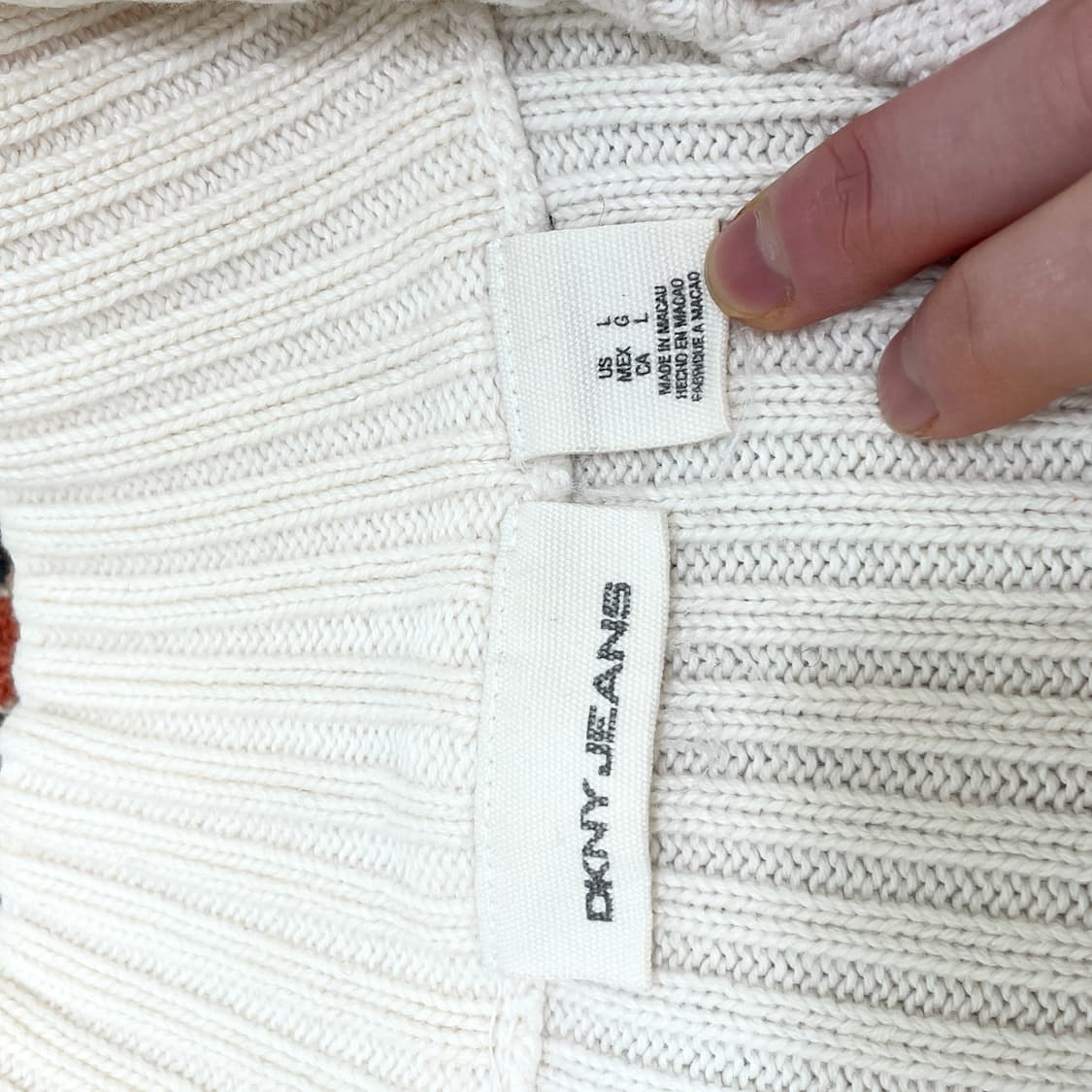 DKNY 크림 아이보리 코튼 반집업 슬림핏 니트 여성L 상품이미지4