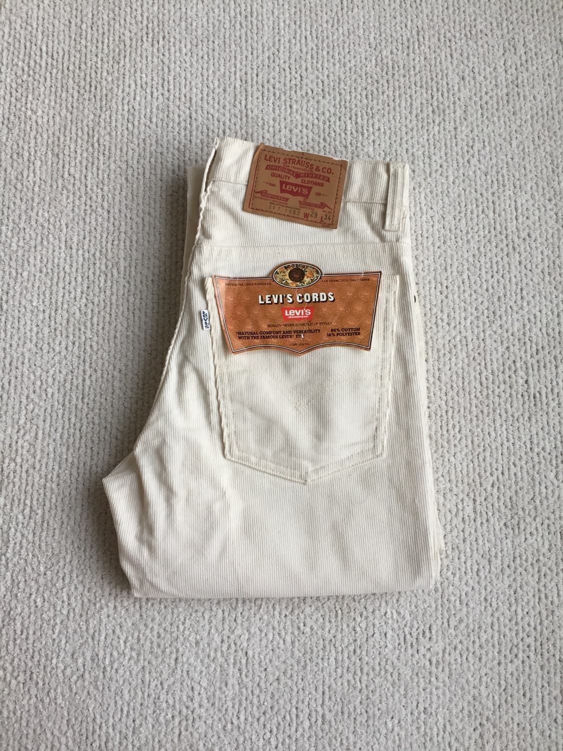 데드스탁 70-80‘s levis 517 화이트 코듀로이 팬츠 상품이미지1