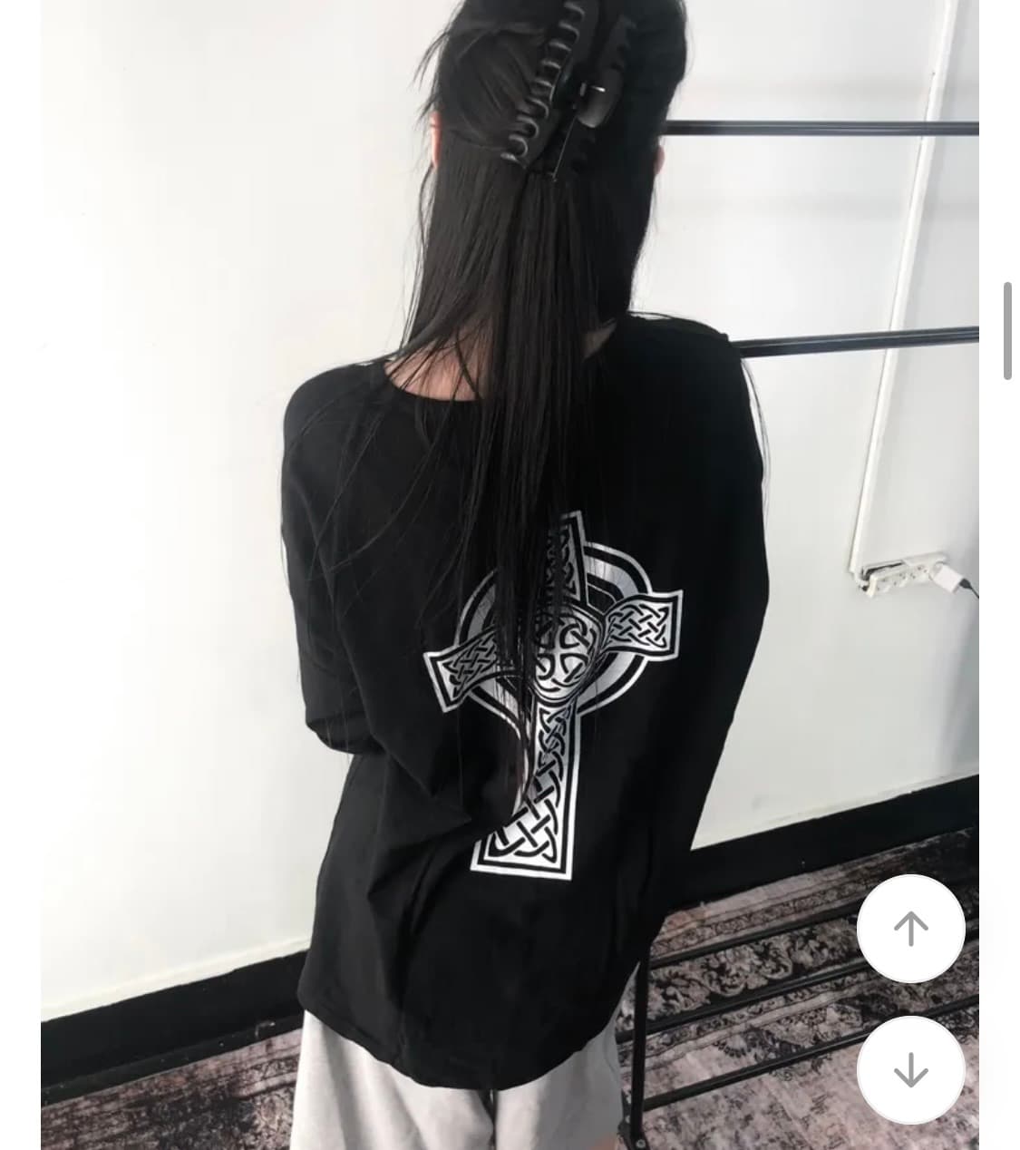 코우사이 크로스 십자가 백포인트 오버사이즈 헨리넥 티셔츠 블랙 상품이미지2