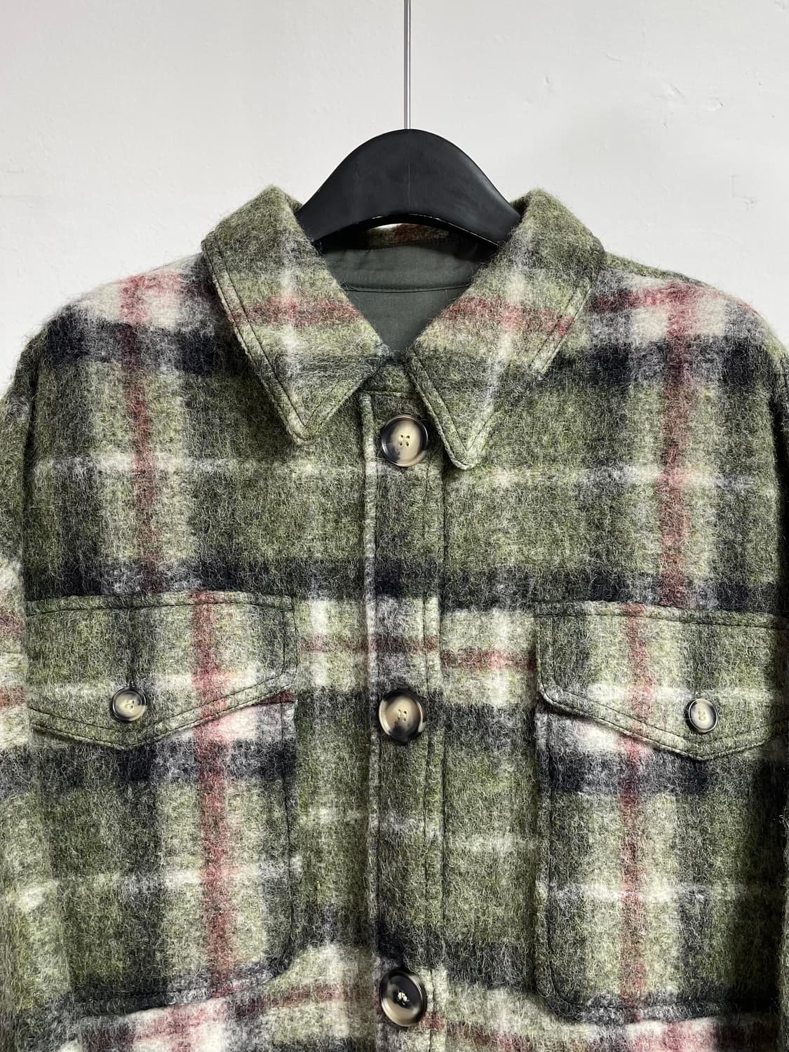 이자벨마랑 빈티지 그린 체크 울 셔츠 롱 코트 (on.325)   상품이미지3