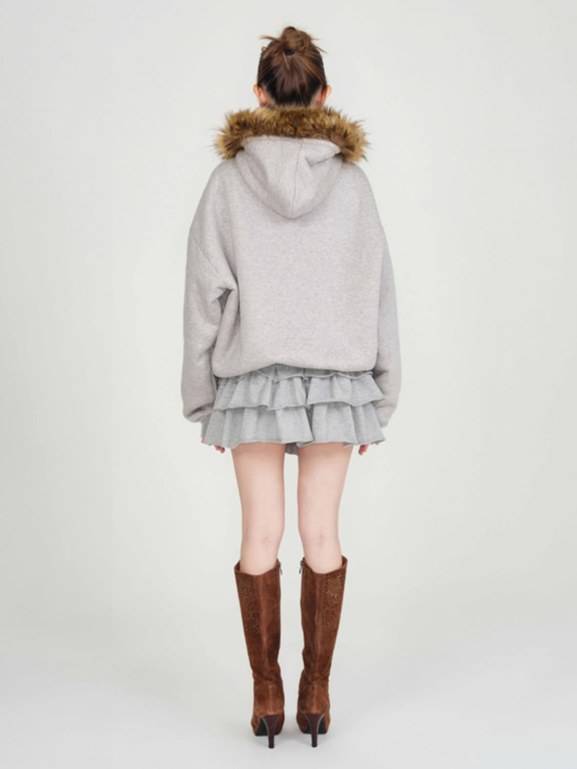 익스파이어드걸 보아 퍼 후드 집업 멜란지 그레이 상품이미지4