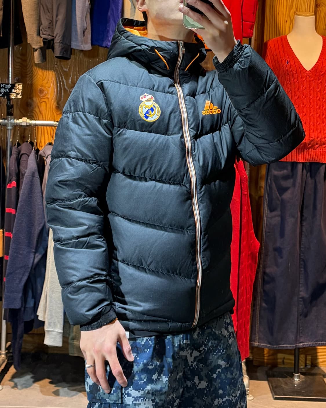 L 아디다스 레알마드리드 삼선로고 블랙 후드 패딩 상품이미지1