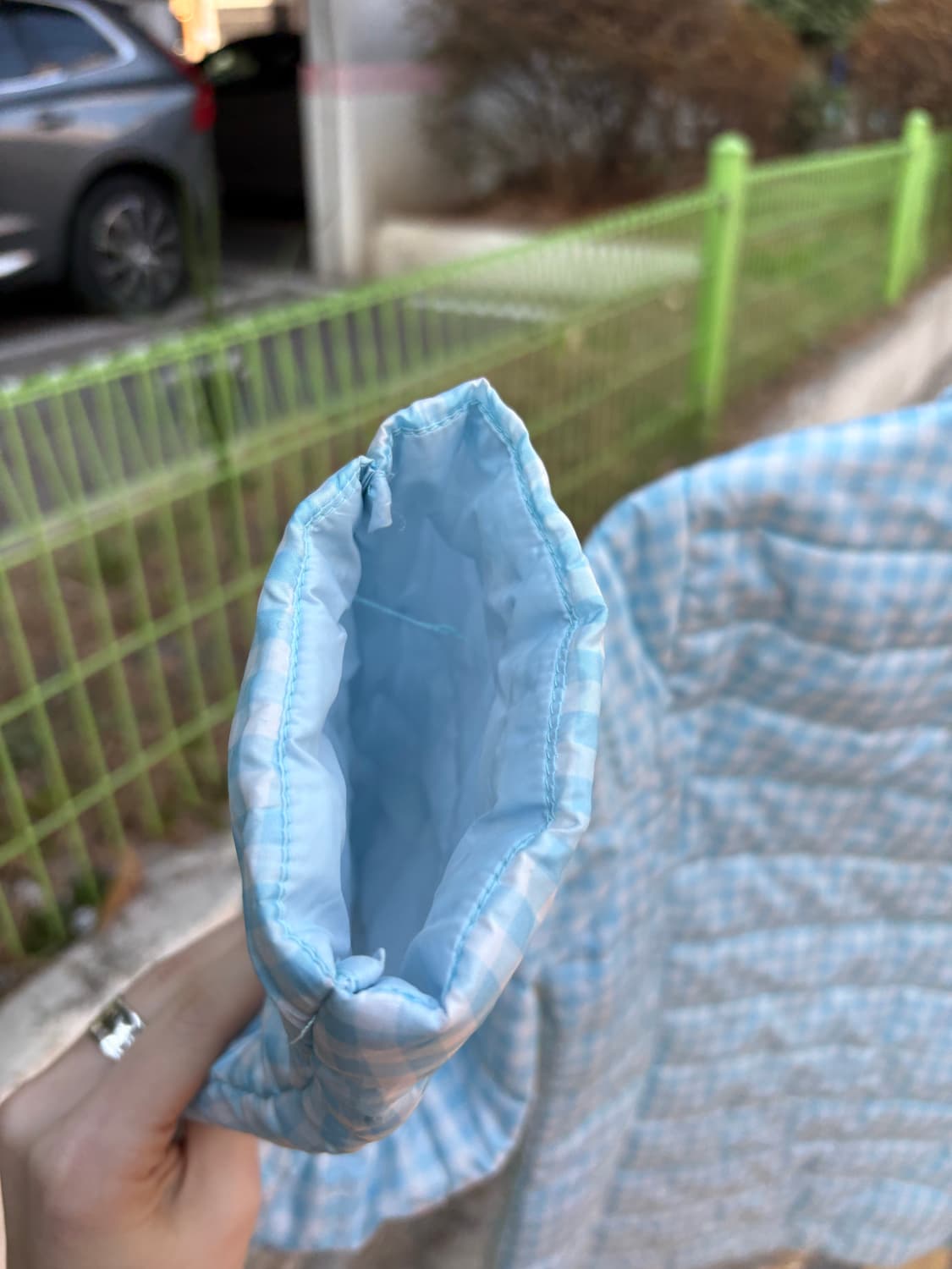 하늘색 체크 경량패딩 상품이미지4