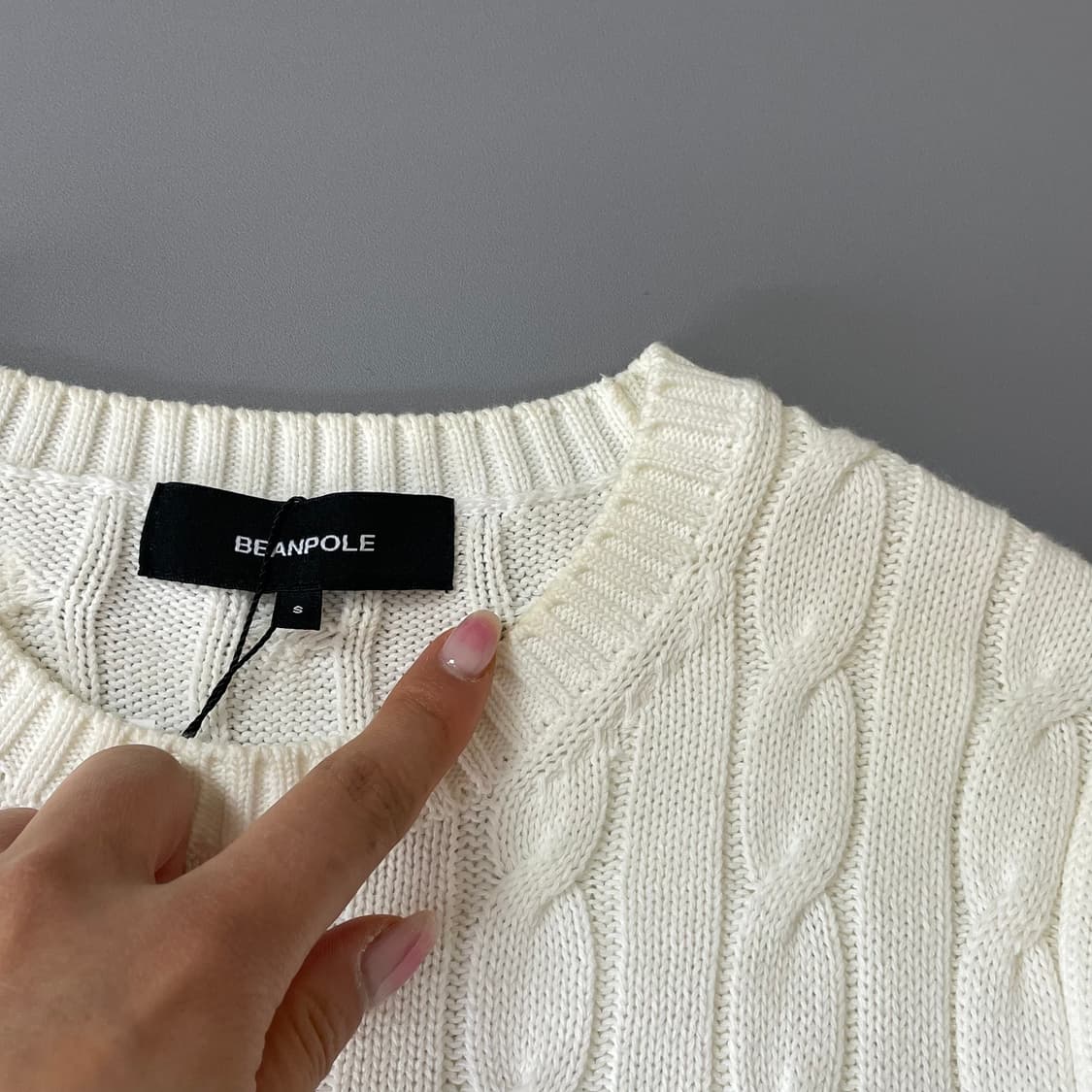 빈폴 화이트 꽈배기 반팔니트 S 상품이미지4