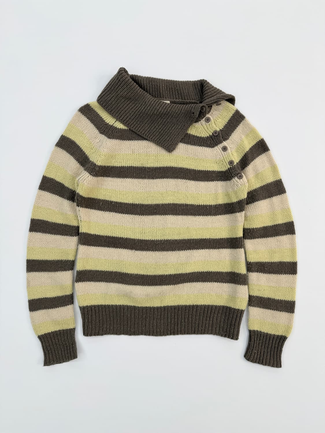 빈티지 스트라이프 사선 단추 하이넥 니트 상품이미지1