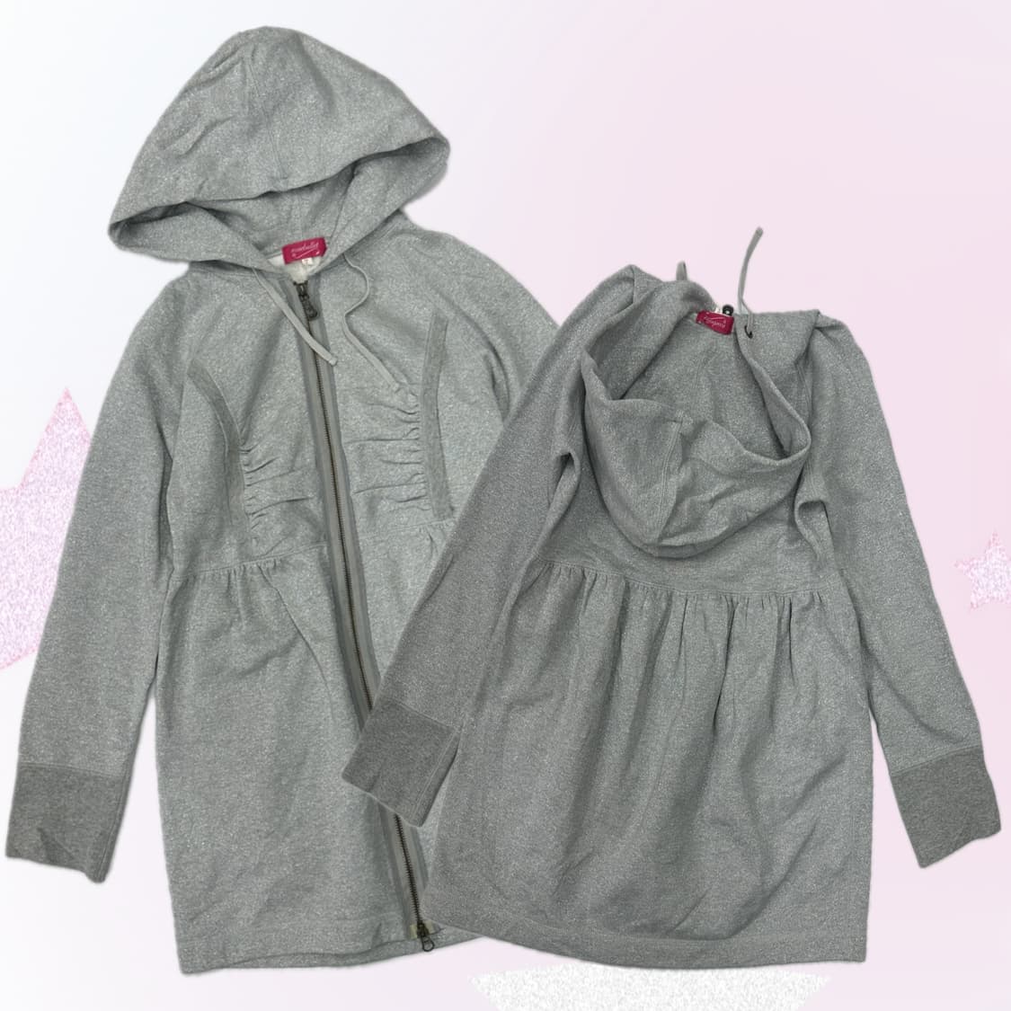 히메갸루 셔링 펄 포인트 롱 그레이 유니크 Y2K 기모  후드집업 상품이미지1