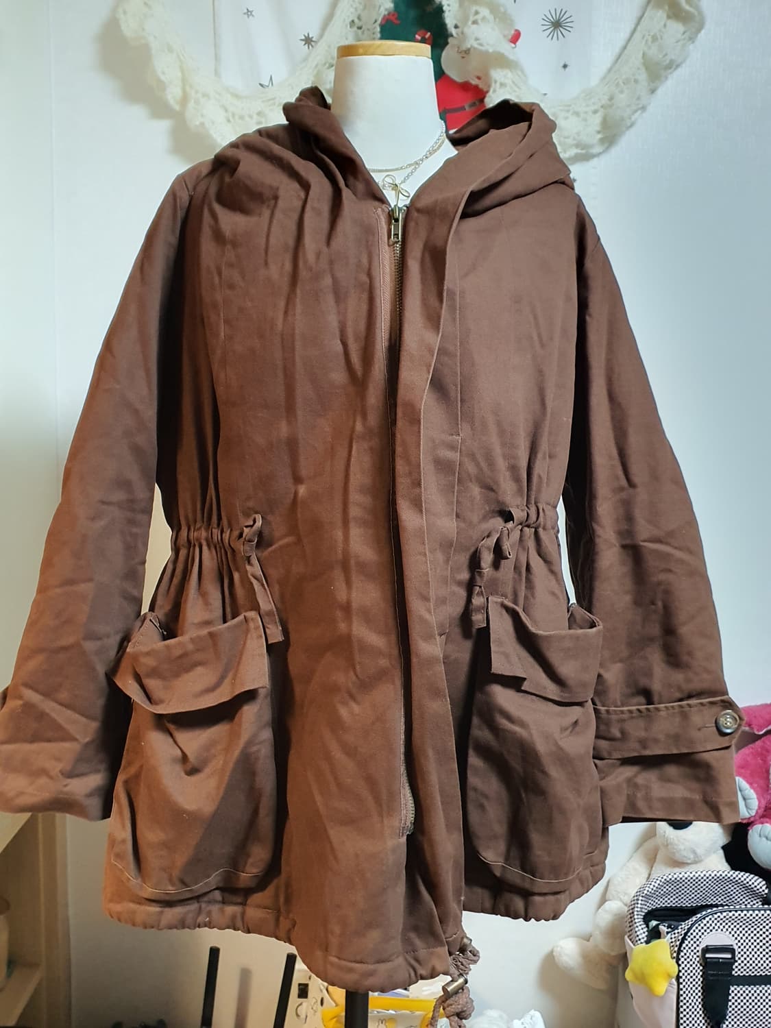 [빈티지] 브라운 후드 숏 야상 점퍼 상품이미지1
