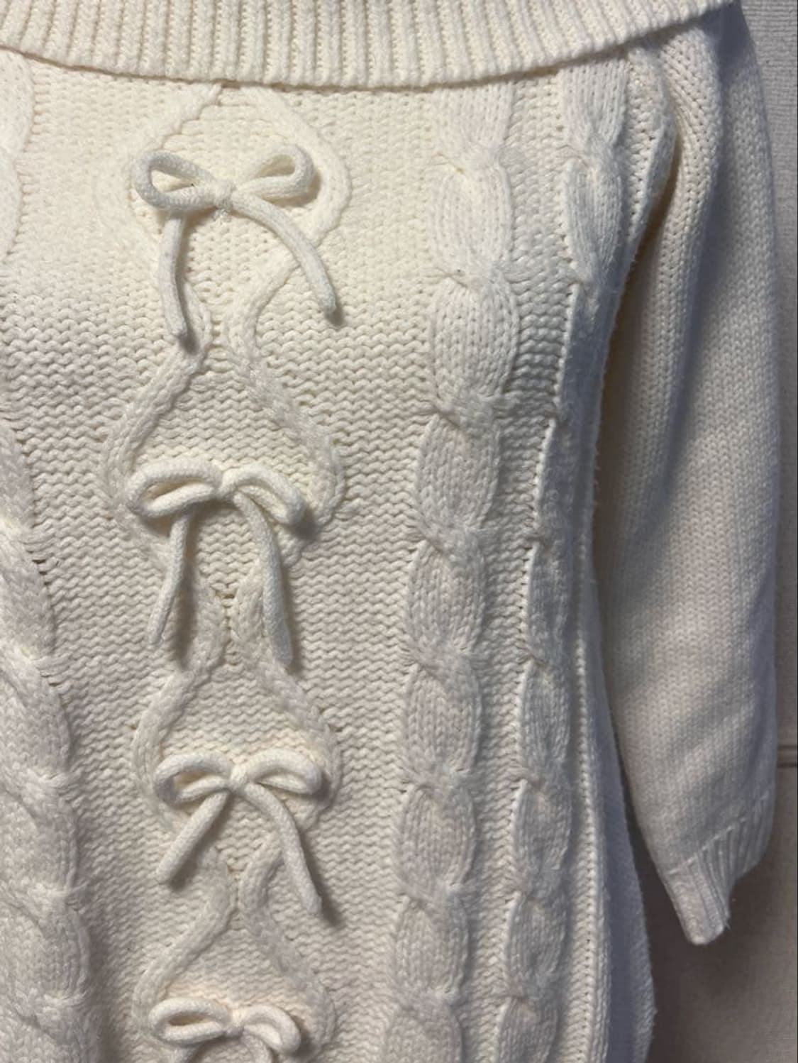 리즈리사 리본 오프숄더 원피스 니트 라떼갸루 모리걸 상품이미지3