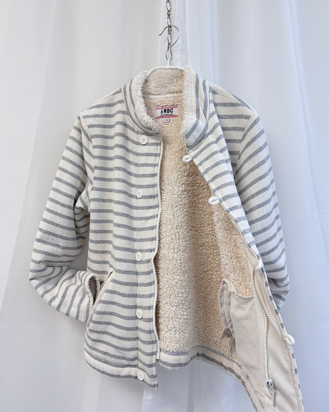 Marine Bear Coen grey stripe boa fur zip 상품이미지4