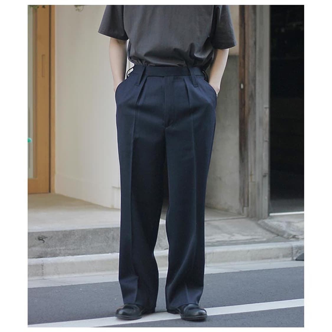 [4] interim 인테림 버진 울 개버딘 원턱 와이드 슬랙스 상품이미지1