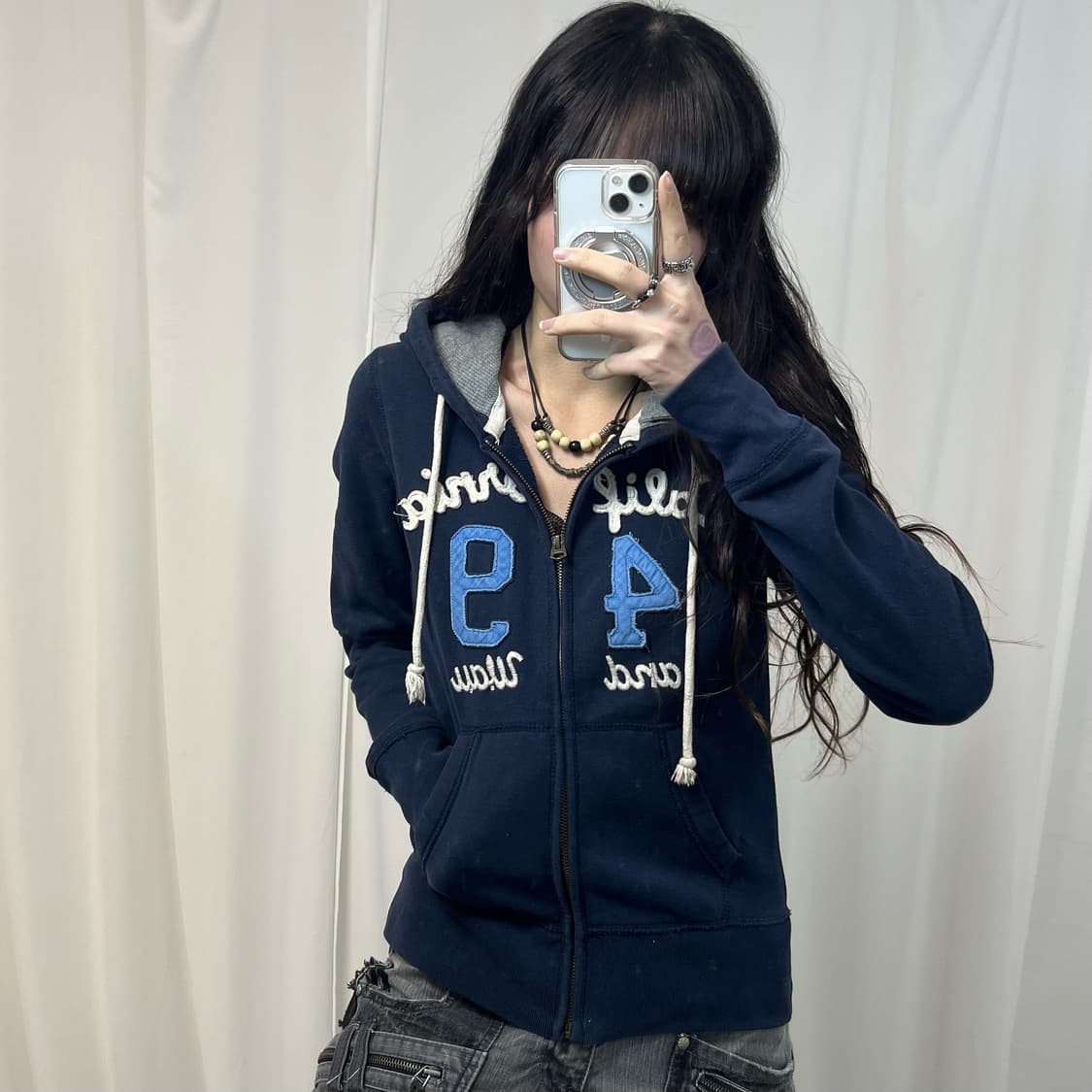 WHO.A.U Navy Zip-up Hoodie 상품이미지1