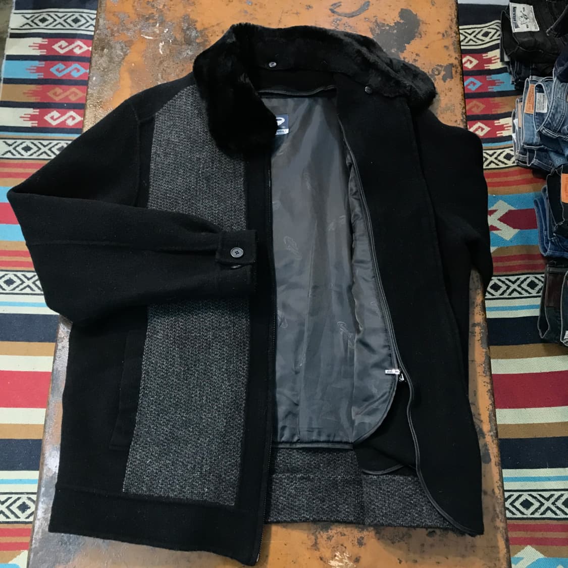 VTG 빈티지 블랙 배색 집업 블루종 자켓 남성 105 사이즈  상품이미지4