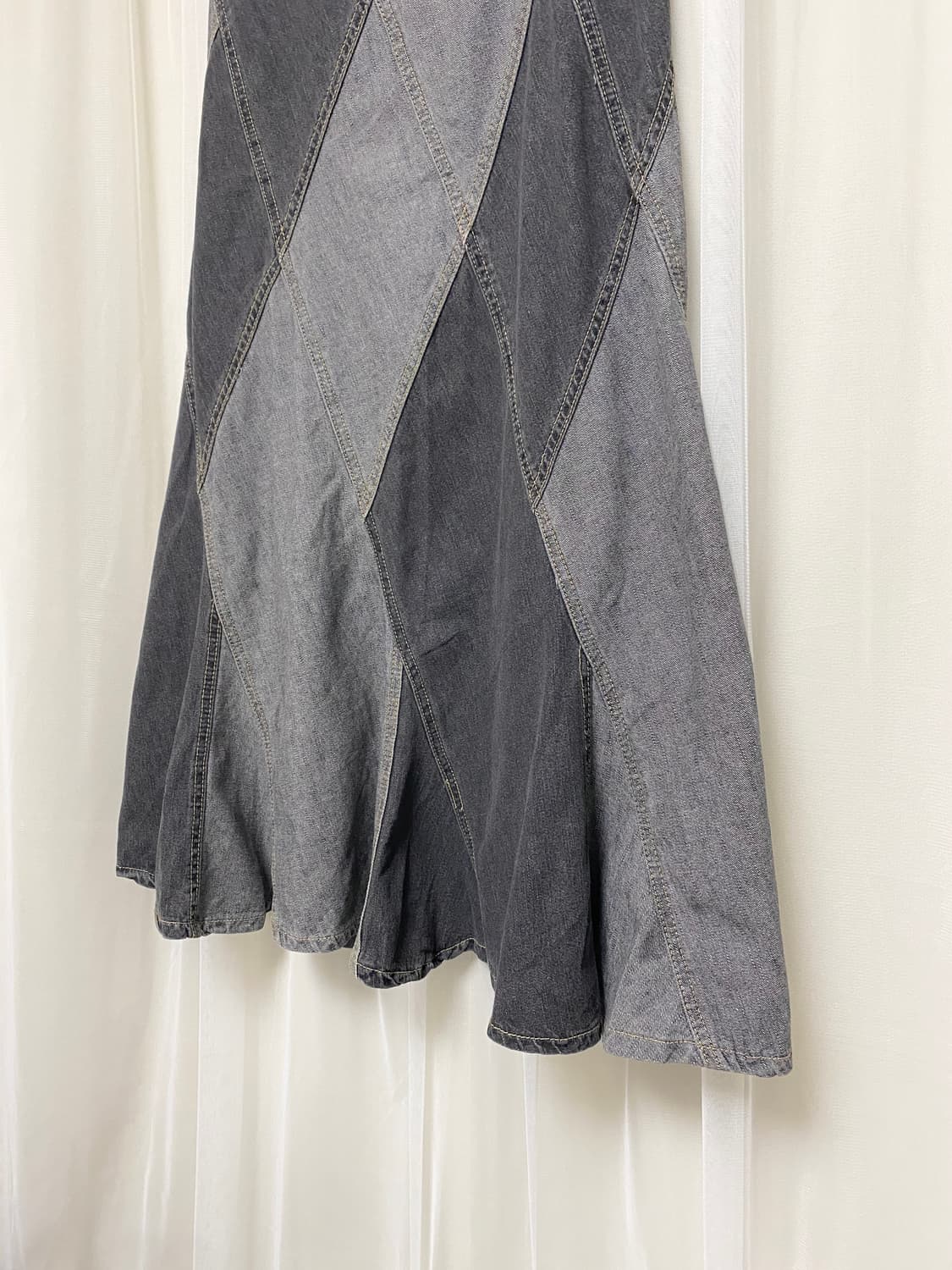 Patchwork Denim Flare Banded Long Skirt 상품이미지6