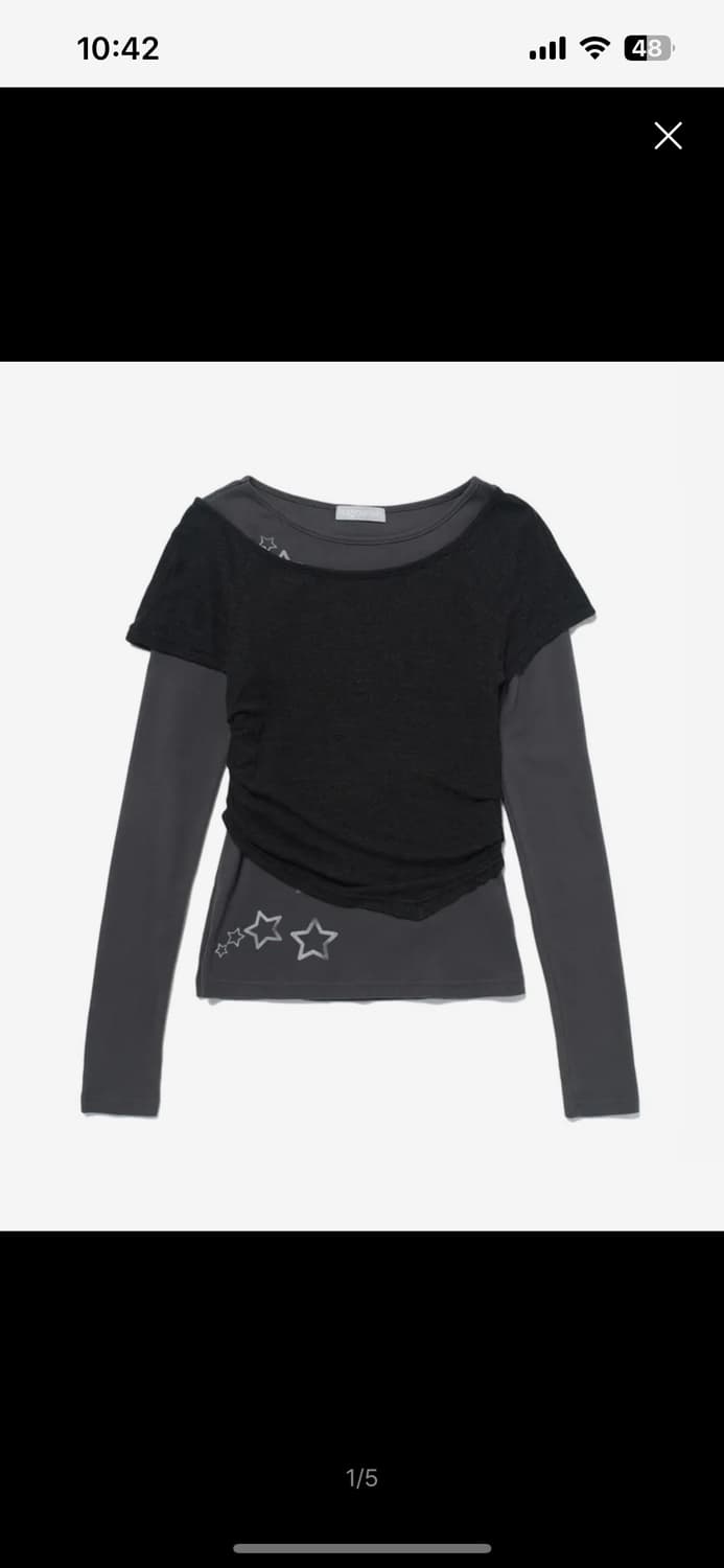 허그유어스킨 레이어드 스타 티셔츠 차콜 상품이미지1