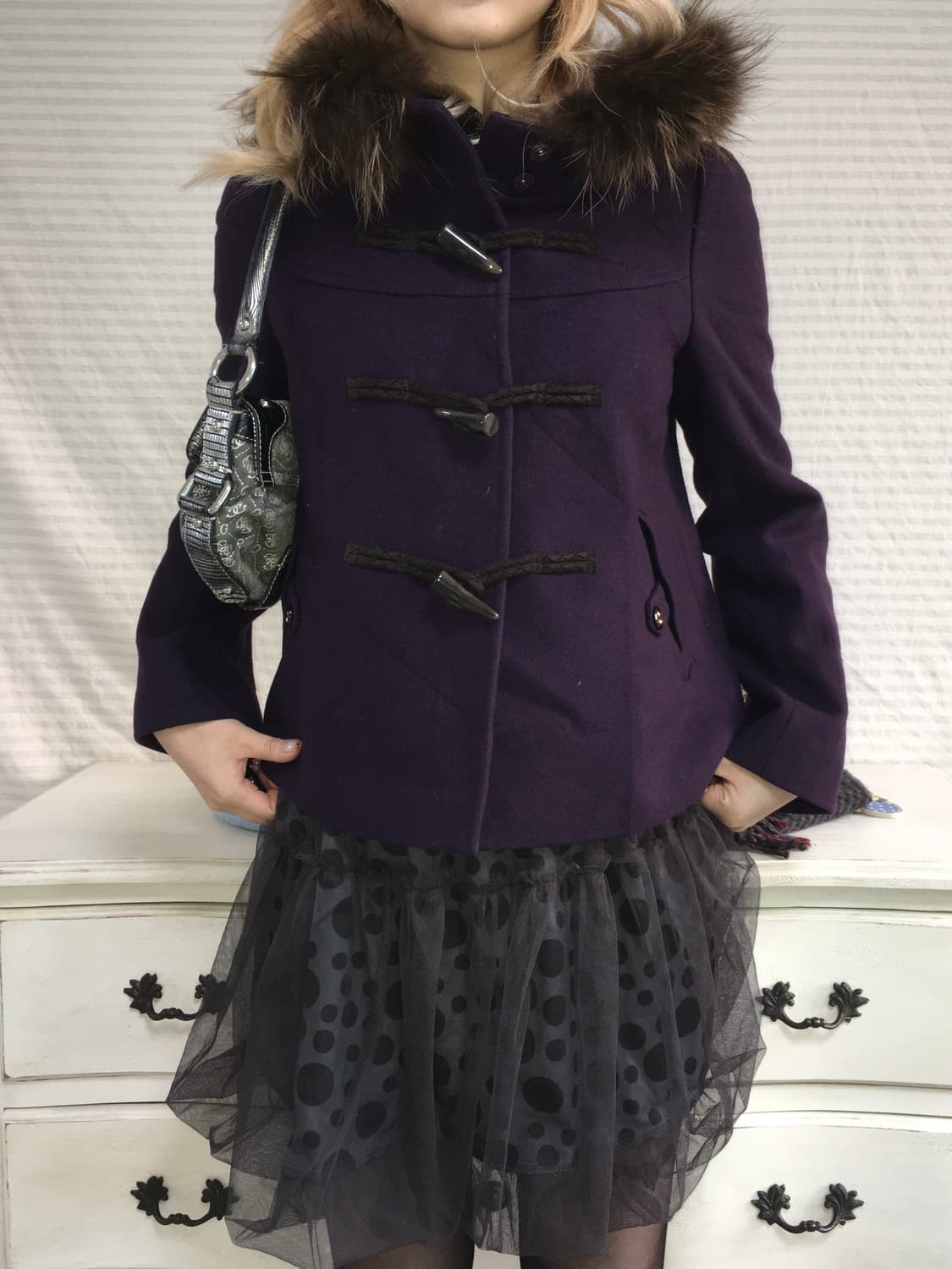 일본빈티지 퍼플 더플 하프코트 상품이미지2