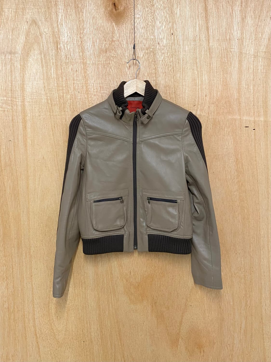 VTG leather rider jacket 레더 니트 배색 라이더 자켓 상품이미지1
