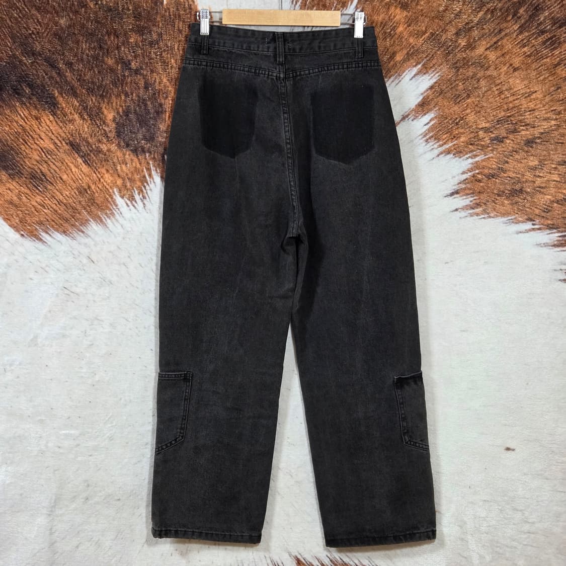 빈티지 흑청 밑단 포켓 와이드 데님 팬츠 상품이미지4