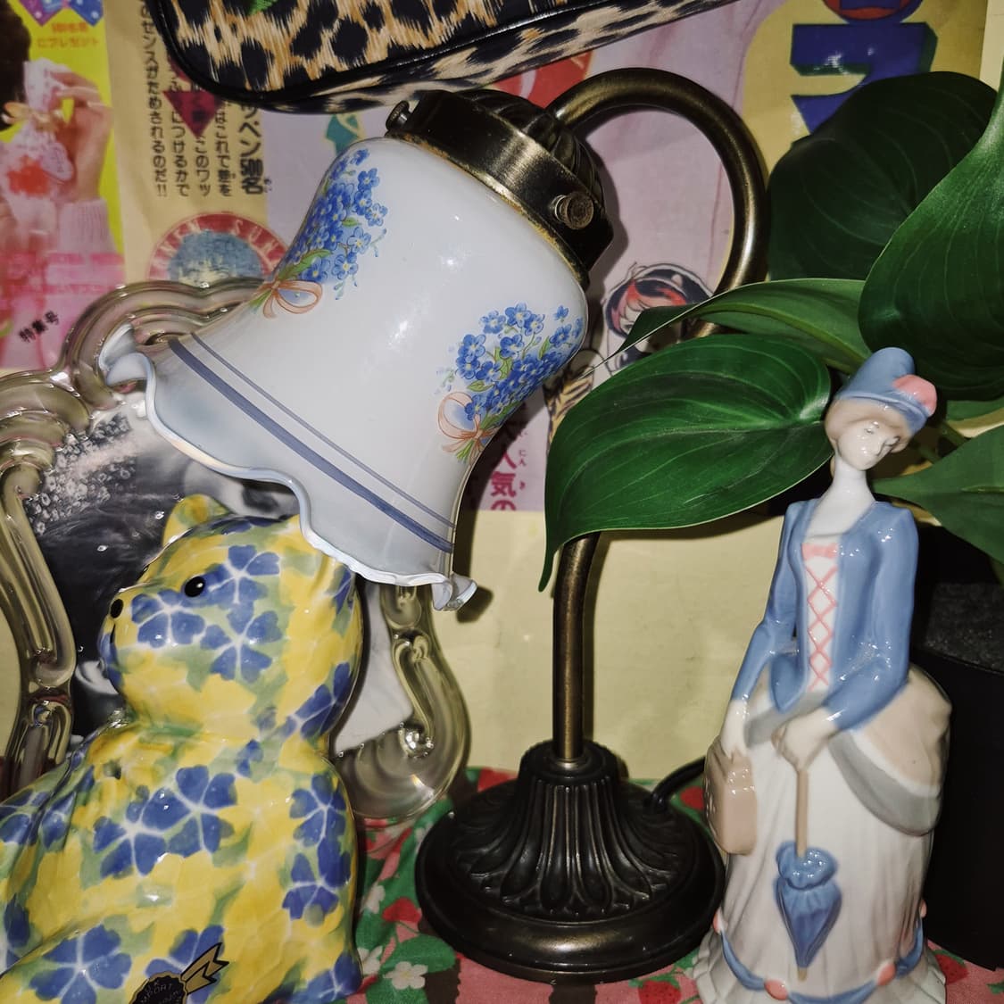 80s 밀크글라스 리본 꽃다발 엔틱 테이블 램프 상품이미지10