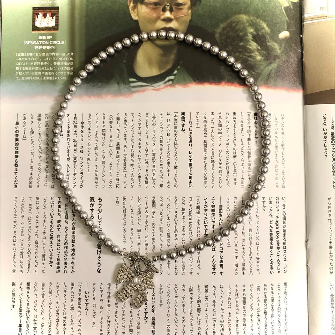 vintage hollywood  스와로브스키 그레이 진주 리본 목걸이 상품이미지3