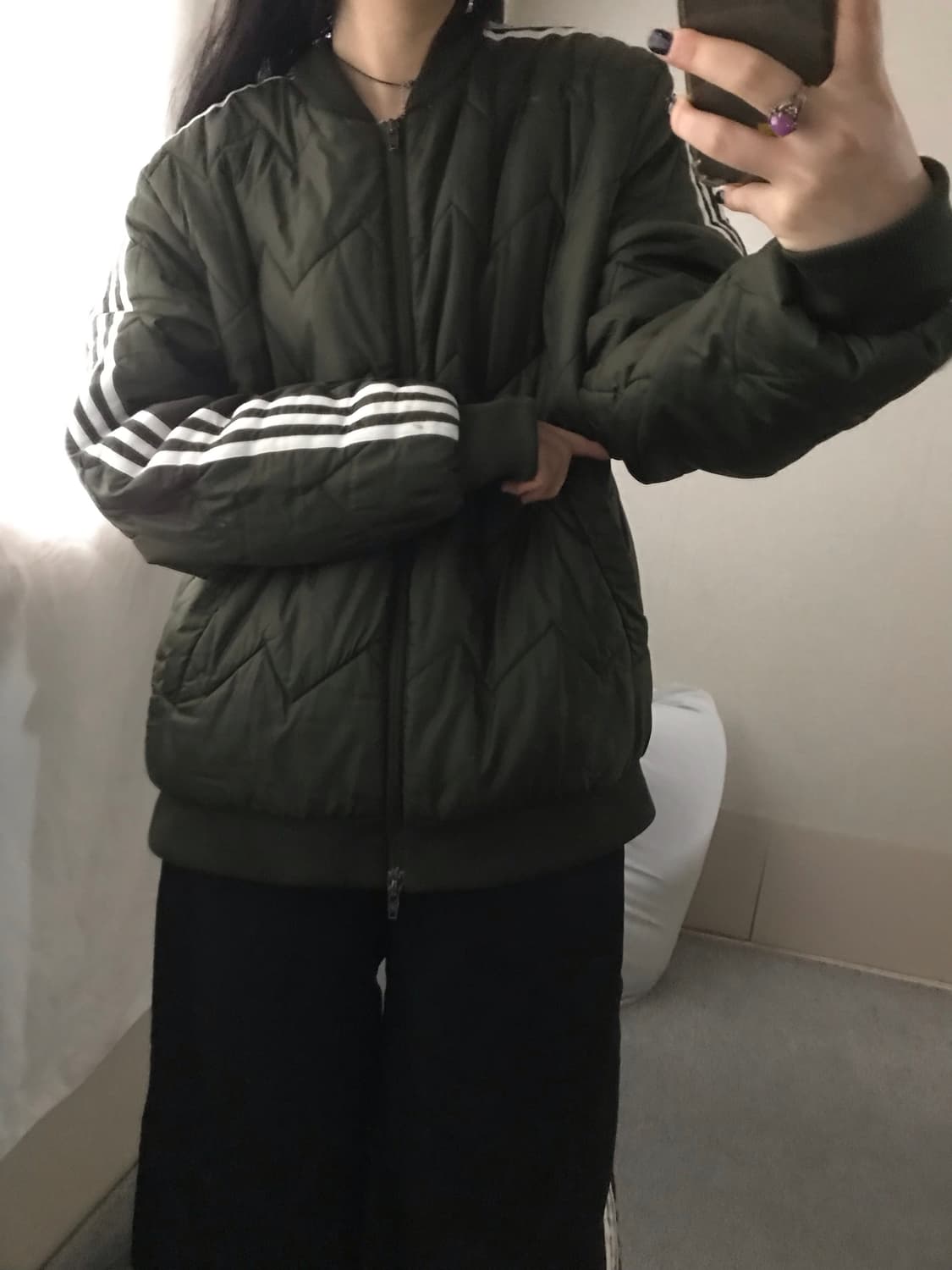 아디다스 카키 삼선 누빔패딩 상품이미지2