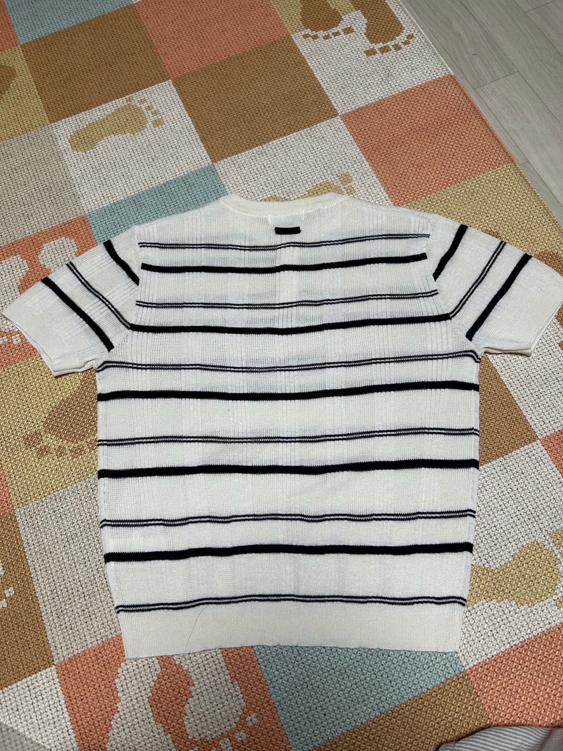 (44) 엘무드 차르르 스트라이프 헨리넥 하프 니트 아이보리 상품이미지2