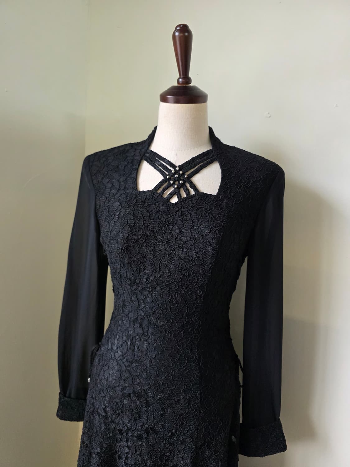 블랙 레이스 아일렛 포인트 롱 드레스 원피스 상품이미지2