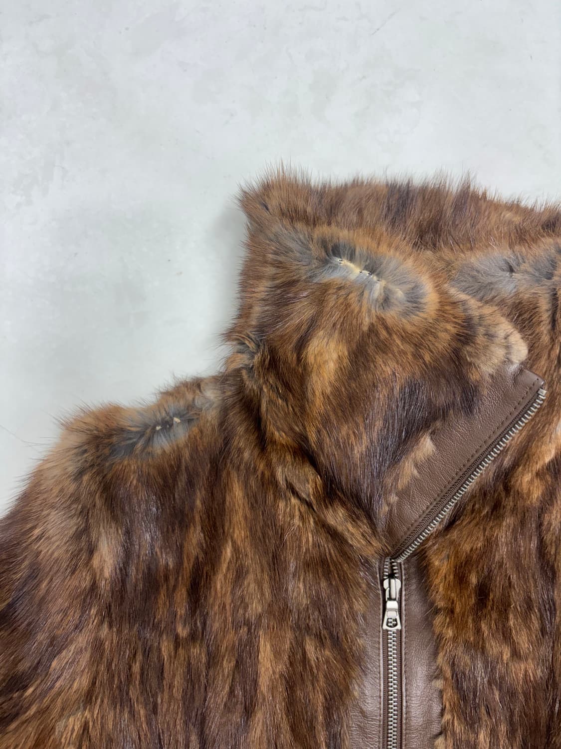 BROWN MIXED KNIT LEATHER FUR JACKET 상품이미지10