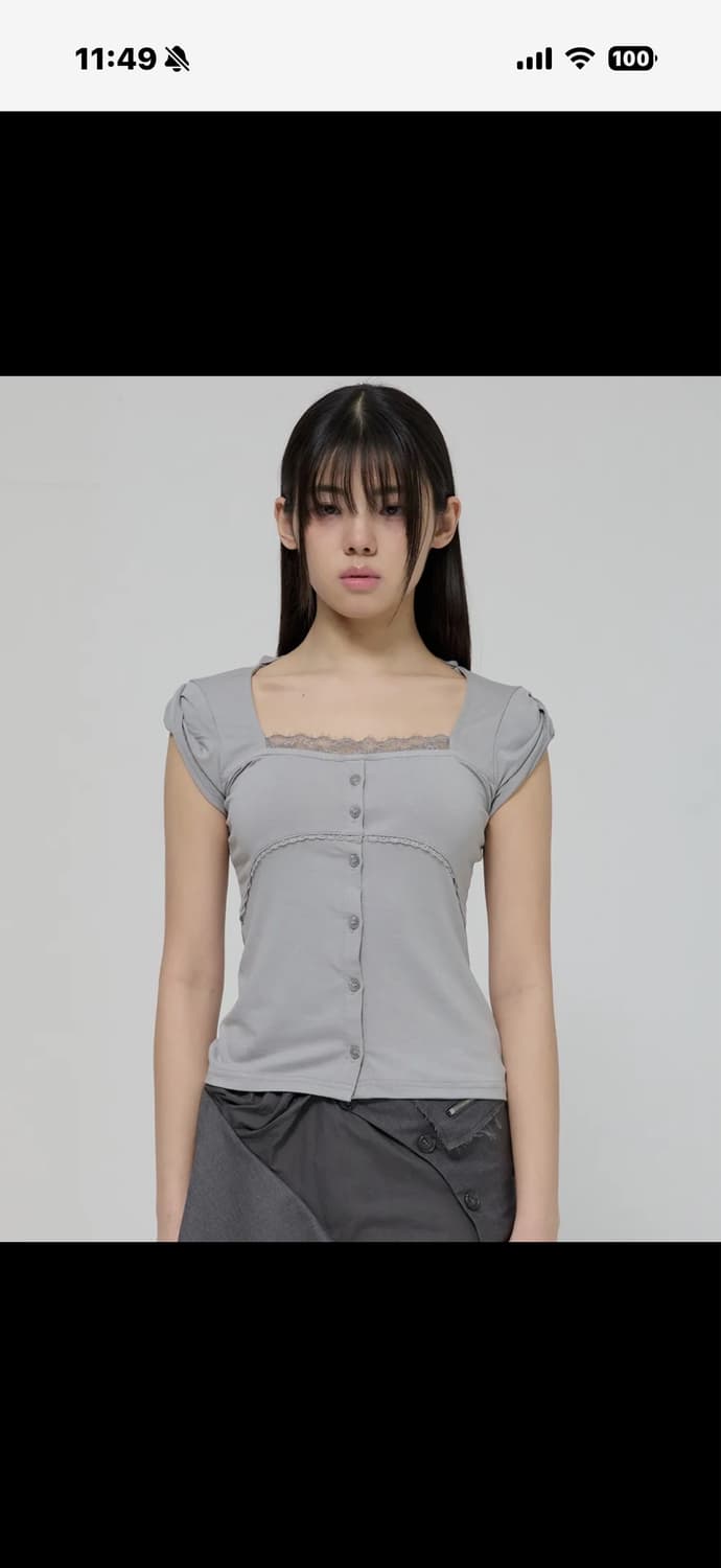 플레어업 레이스 슬리브 탑 그레이 Lace Sleeve Top Gray 상품이미지1