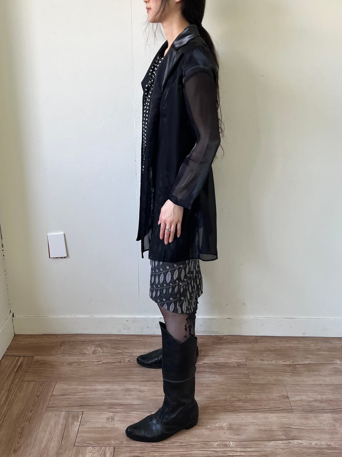 witway 블랙 시스루 롱 셔츠 상품이미지9