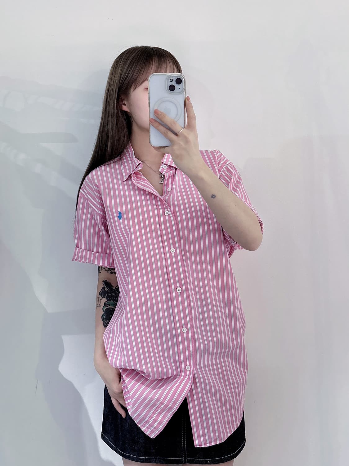 폴로랄프로렌 핑크 스트라이프 반팔 셔츠 상품이미지1