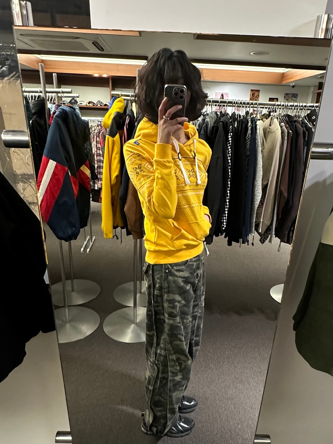 M)EVISU 빈티지 여성 패턴 옐로우 후디 상품이미지1