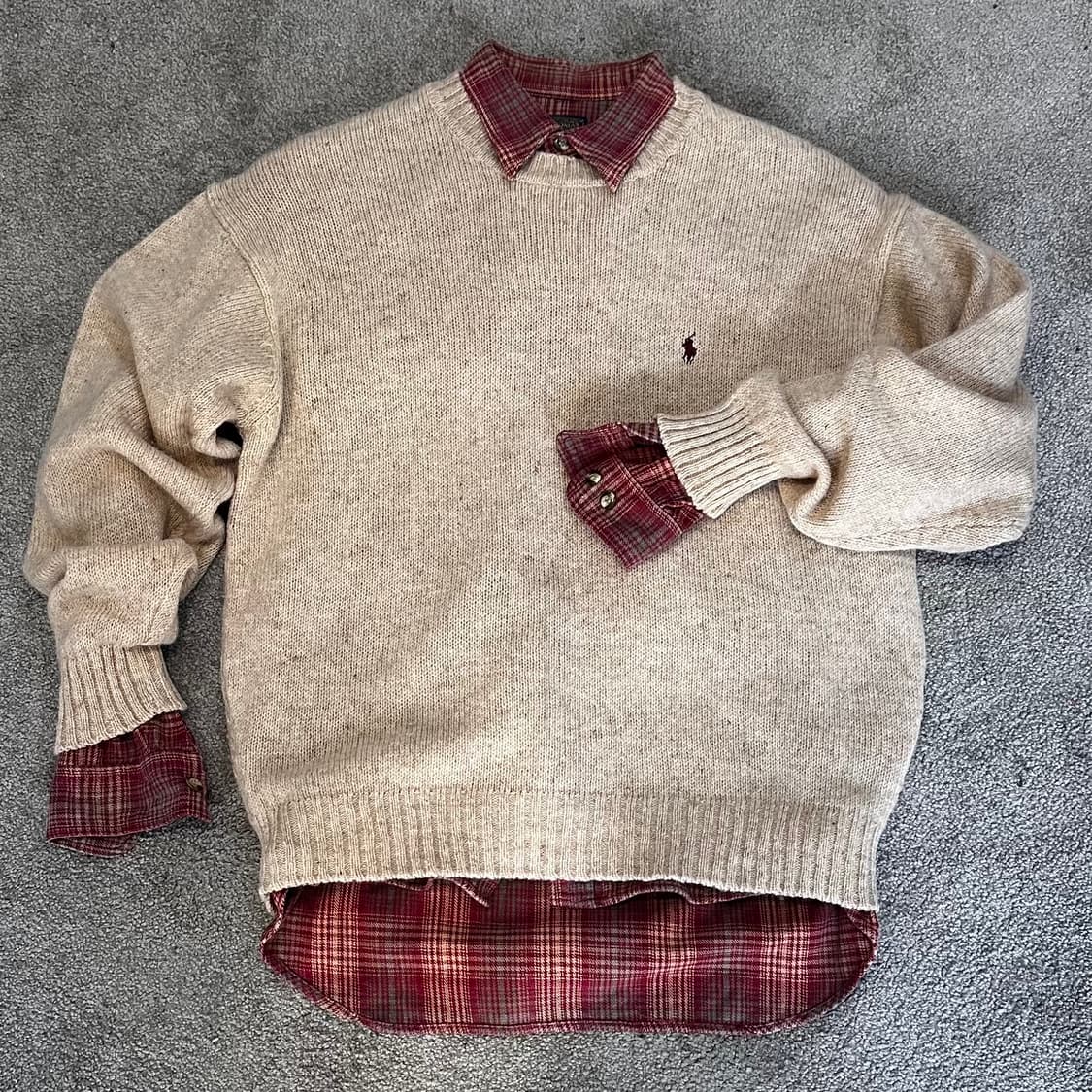 폴로 베이지 램스울 라운드 니트L 상품이미지1