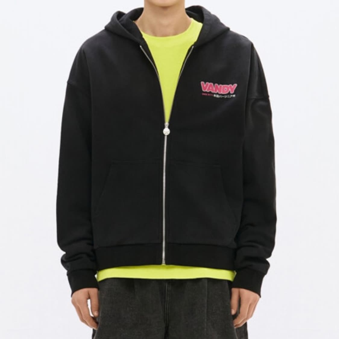 반디 더 핑크 워시드 블랙 후드집업 상품이미지1