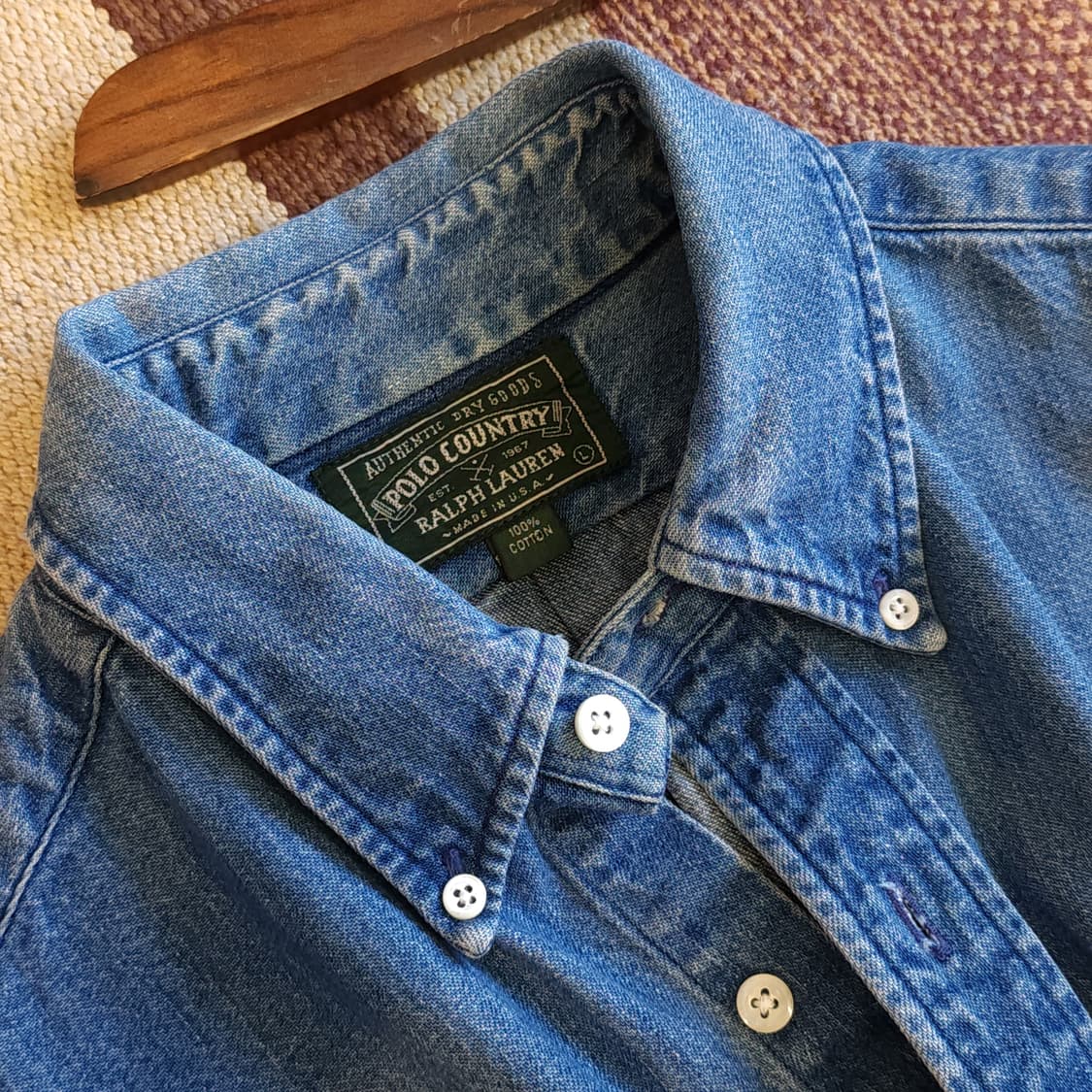 90s 폴로 컨트리 데님셔츠 헤비코튼 포니로고 L 상품이미지9