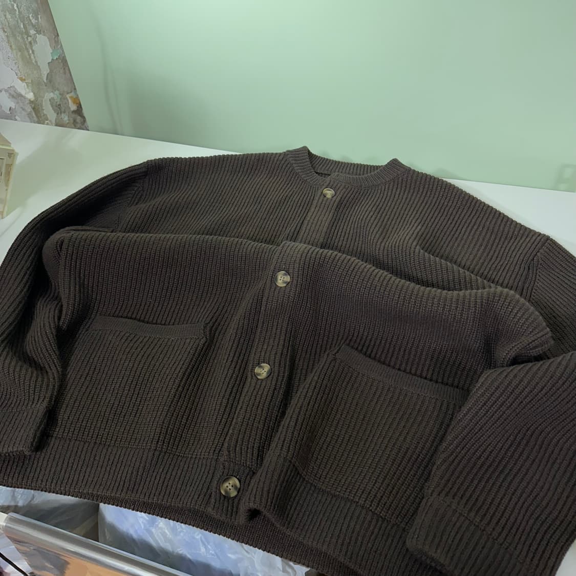 L-XL 토피 딥브라운 루즈오버핏 U넥 울 가디건 상품이미지1