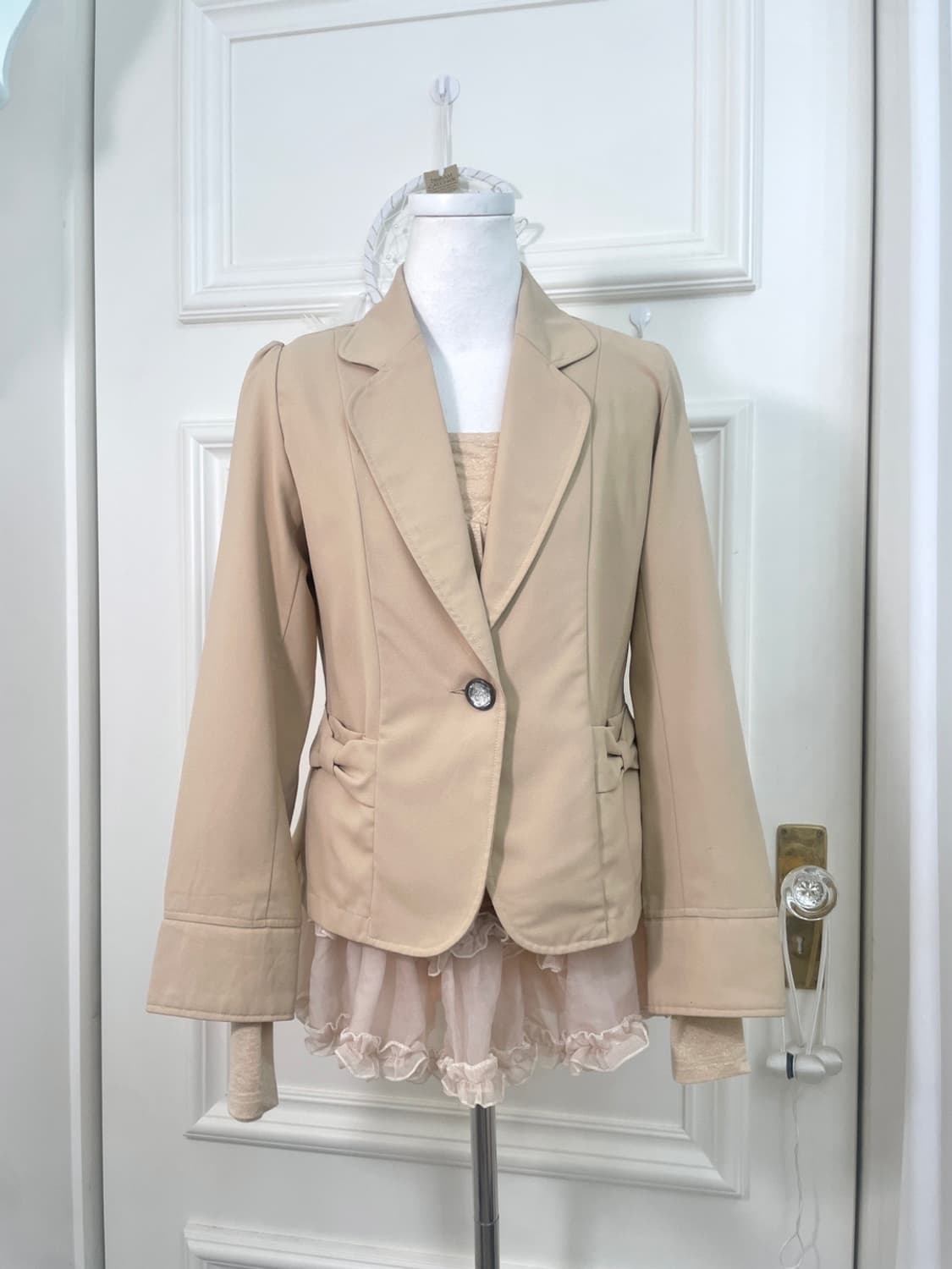 beige bow point summer jacket(size-M) 상품이미지5